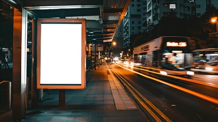 Aufkleber - White blank vertical billboard at the bus stop on the city street In the background of buses and roads Sketch Poster on the street next to the road : Generative AI