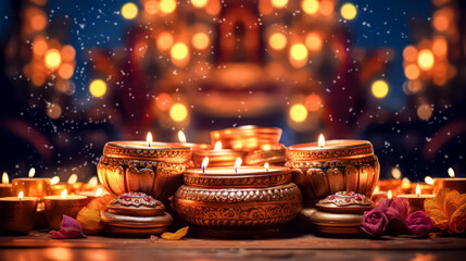 Wall Mural - Celebrate the vibrant spirit of Diwali with traditional symbols