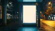 Blank white mock up of vertical light box in a bus stop at night : Generative AI