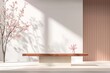 Delicate spring blossoms adorn this minimalist podium, offering a tranquil setting for showcasing fine jewelry or small luxury items.
