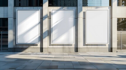 Aufkleber - three blank white billboard for advertisement on the facade of building outdoor advertising mockup : Generative AI