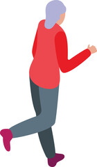 Sticker - Senior woman jogging icon isometric vector. Active run. Outdoor exercise