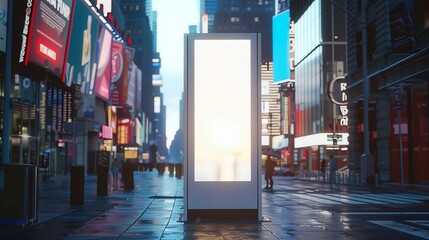 Poster - Blank mock up of vertical street poster billboard on city background Electronic modern empty scoreboard on the background of a city street copy space : Generative AI