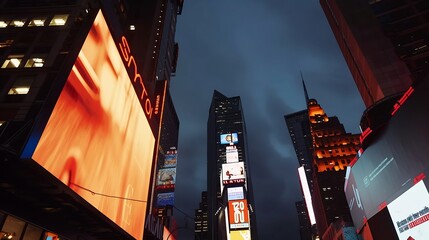 Poster - Vertical billboard advertising in the night city Sky glows from the neon illumination of the city Mockup : Generative AI