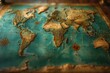 Vintage world map on a wooden surface