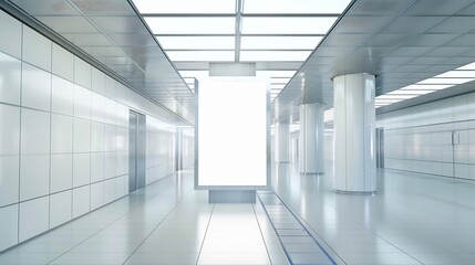 Poster - Indoor outdoor city light mall shop template Blank billboard mock up in a subway station underground interior Urban light box inside advertisement metro airport : Generative AI