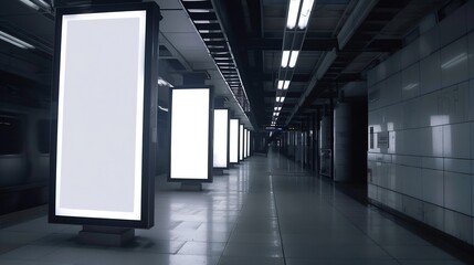 Aufkleber - blank billboard white screen LED vertical advertising banner board indoor in subway station ad interior public hall : Generative AI