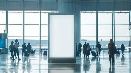 Wall Mural - Blank mock up of vertical street poster billboard on Airport Background with plane passengers : Generative AI