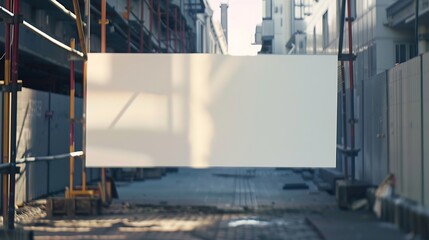 Aufkleber - Blank white banner for advertisement on the fence of construction site : Generative AI