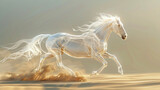 Fototapeta  - Wireframe horse running in a desert environment. 3D digital art for concept visualization and motion study. Dynamic pose and energy theme for print and design