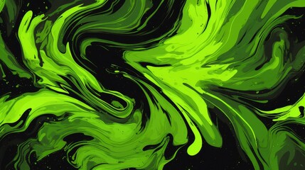 Wall Mural - Vibrant Green and Black Abstract Paint Swirls Background
