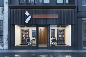 Modern barber shop exterior showcasing stylish urban design and inviting entrance