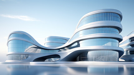 Poster - Abstract architecture scene with smooth curves. Abstract background with futuristic building in white and blue colors.