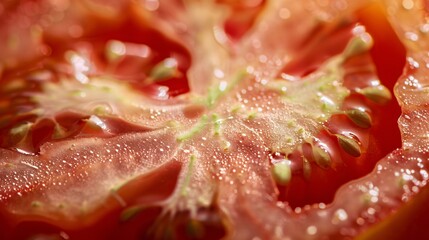 Wall Mural - Macro view of the texture of a slice of tomato