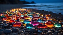 Glass Pebbles Vibrant Colors Magnifications Beach In Night, Glass, Pebbles, Vibrant, Colors, Magnifications, Beach, Night, Horizontal, Photography, Color Image, No People, Close-up, Large Group