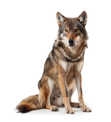  Alert wolf posed against a white backdrop