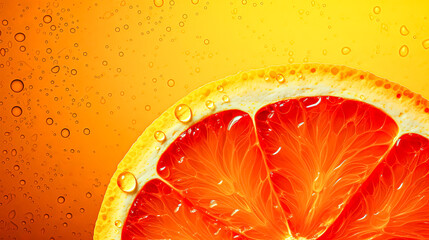 Wall Mural - A slice of orange is on a table with a yellow background.