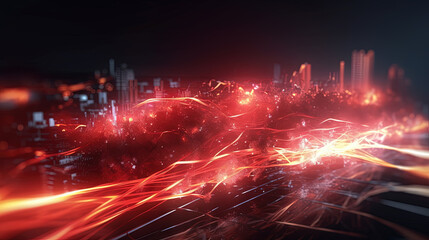 Poster - Abstract technology burst with glowing wires and particles in motion. Technology and science dynamic background.