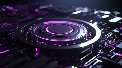 Aufkleber - Technology abstract background with hud styled round interface elements in neon tech light.