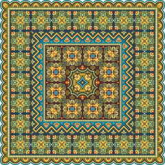  Vector abstract decorative ethnic ornamental illustration. Colorful square carpet