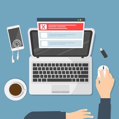 Poster - Sondaggio online sui modulo su laptop. Illustrazione . Design in stile piatto domande risposte esatte e sbagliate	
