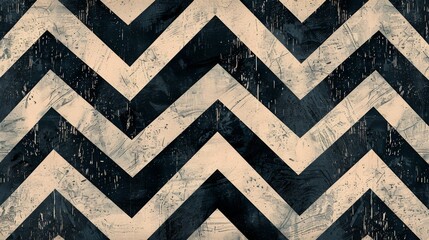 Leinwandbilder - An artistic display of bold zigzag patterns in monochrome showcasing a vintage, textured appeal