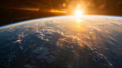 Wall Mural - earth sunrise viewed from outer space orbital perspective of our blue planet