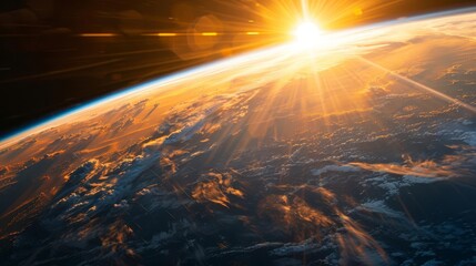 Wall Mural - earth sunrise viewed from outer space orbital perspective of our blue planet
