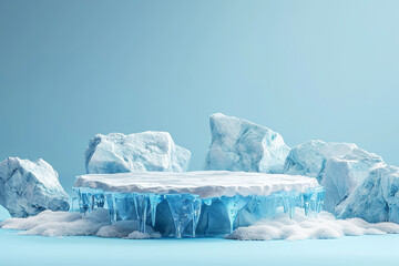 Mock up stand product scene on blue background ice crack 3d podium stage blue background