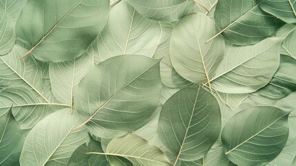 Detailed shot of a variety of green leaves focusing on the textures and patterns nature creates, evoking a sense of calm and freshness