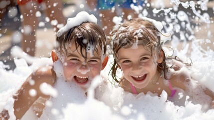 Wall Mural - Kids are having fun at a foam party.