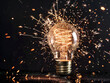 A lightbulb filled with dollars, illuminating ideas for financial growth through innovation, sparking with electricity