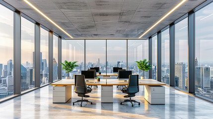 Wall Mural - Modern Corporate Office with Sleek Design, Open Space and Panoramic City Views, Professional Environment