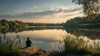photograph capturing tranquillity at  lakeside fishing spot, angler patiently waits for the big catch.