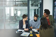 © peopleimages.com - Corporate staff, office and together for project management, career planning or strategy collaboration. Diversity, professional people and talking with notes for teamwork, meeting and discussion