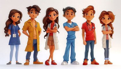 Flat 2d cartoon style image of a group of medical workers.