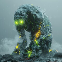 monster in neon light and fog.