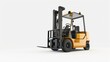 A realistic image of a forklift truck, cleanly isolated on a white background, ideal for industrial and logistic themes