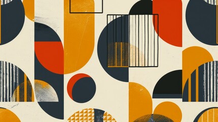 Wall Mural - A mid-century inspired abstract pattern featuring simple geometric shapes in a tasteful and harmonious color palette