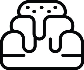 Poster - Fresh baked cinnamon buns icon outline vector. Delicious breakfast rolls. Glazed traditional dessert