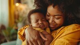 Fototapeta  - Happy mother's day Adorable sweet young african american mother with cute little daughter