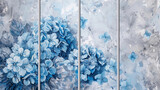 Fototapeta Młodzieżowe - Four-panel wall Art, Grey Marble with Blue Hydrangea Flower Designs