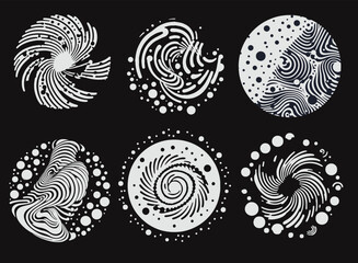 Poster - Set of different round shapes with psychedelic trippy pattern resembling ink blots and stains. Perfect for science and technology subject illustrations.