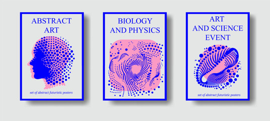 Aufkleber - Abstract futuristic posters with organic-like complex shapes. Set of science-themed covers and flyers. 