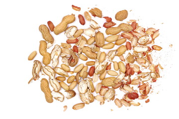 Wall Mural - Peanuts pile peeled and unpeeled isolated on white