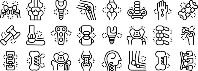 Poster - Orthopedic implants icons set outline vector. Surgery replacement. Artificial bone
