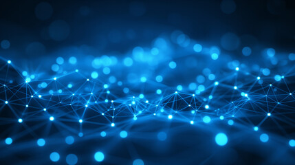 Digital network visualisation with blue lights on dark background