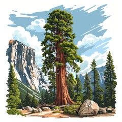 Wall Mural - A large tree stands in front of a mountain range