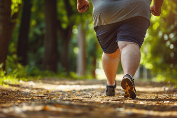 Wall Mural - Fat man running in summer park