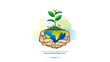 © New concept & ideas - EPS vector illustration of world environment day background. Hand hold earth with green tree plant and soil.